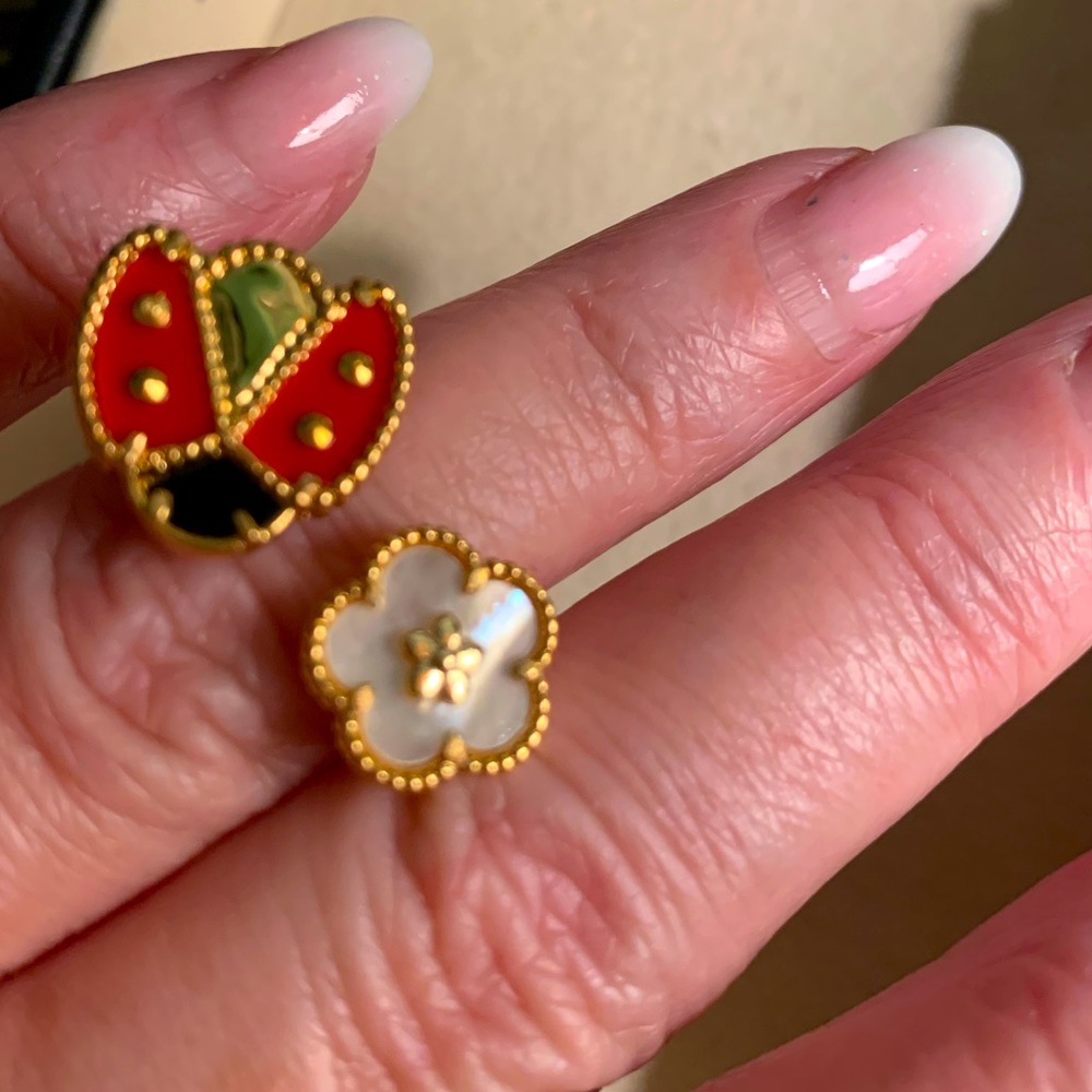 18 K gold Ring of mother of pearl butterfly $ flower adjustable Ring - Picture 4 of 15
